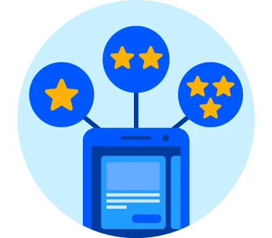 Compare insurance plans and ratings represented by a device displaying options with star evaluations