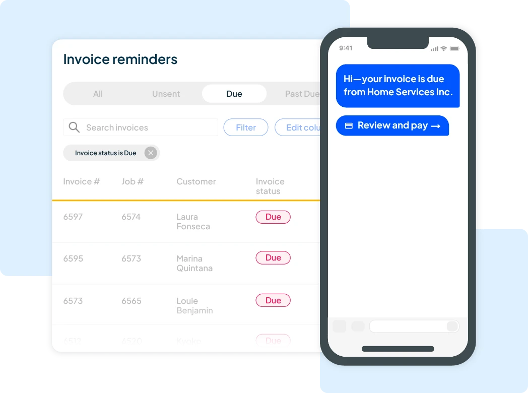 irrigation invoicing software with showing the real time payment dues and reminders on mobile app
