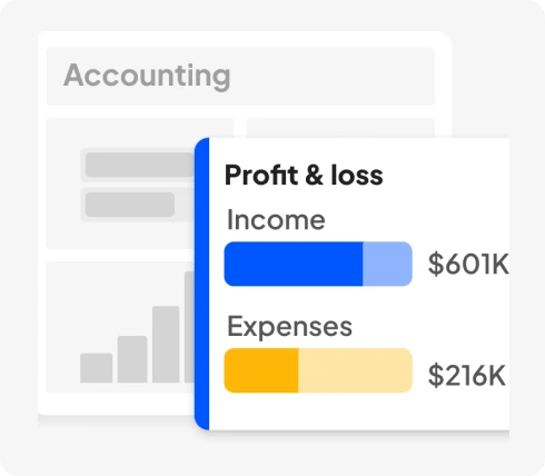 Accounting dashboard showing profit and loss summary with income and expenses breakdown