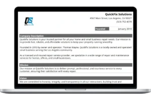 field service company profile template with printable summary report