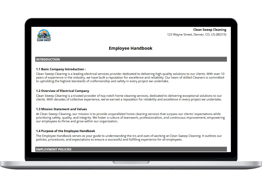 home cleaning employee handbook template hero