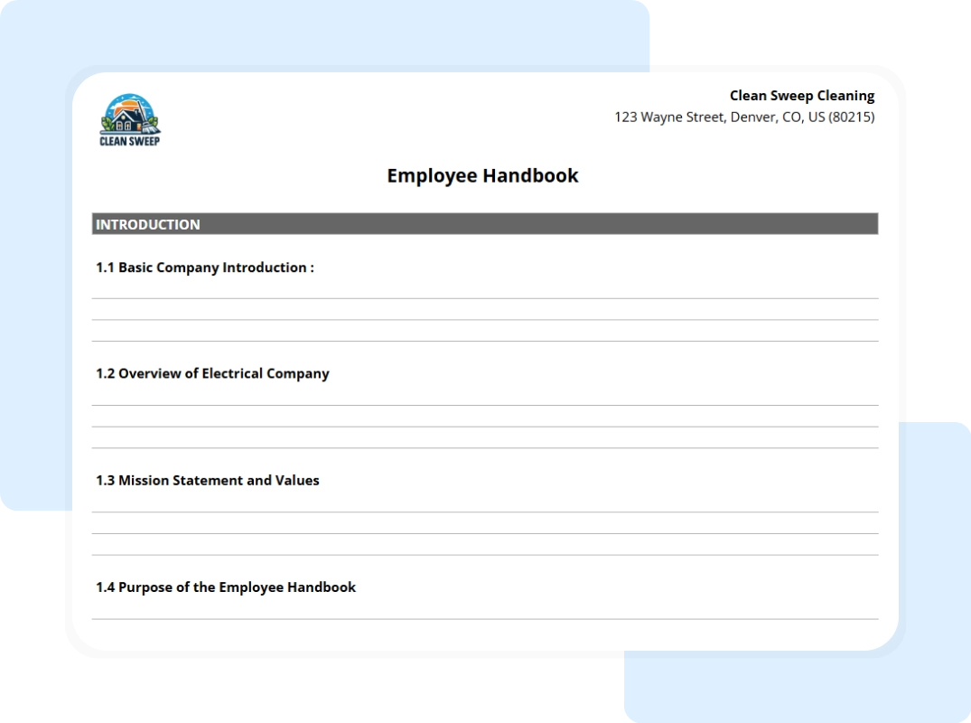 home cleaning employee handbook template showing the printable blank summary report