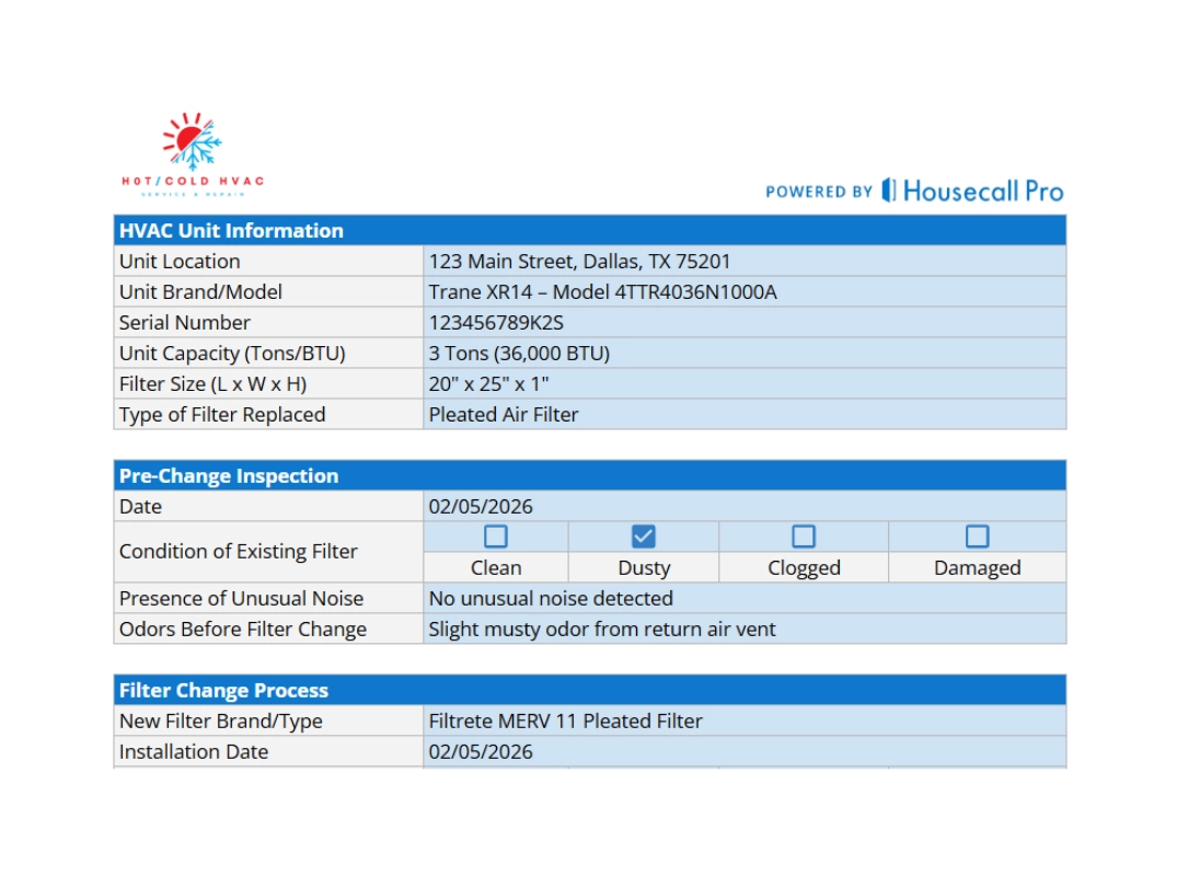 hvac filter change log template cta