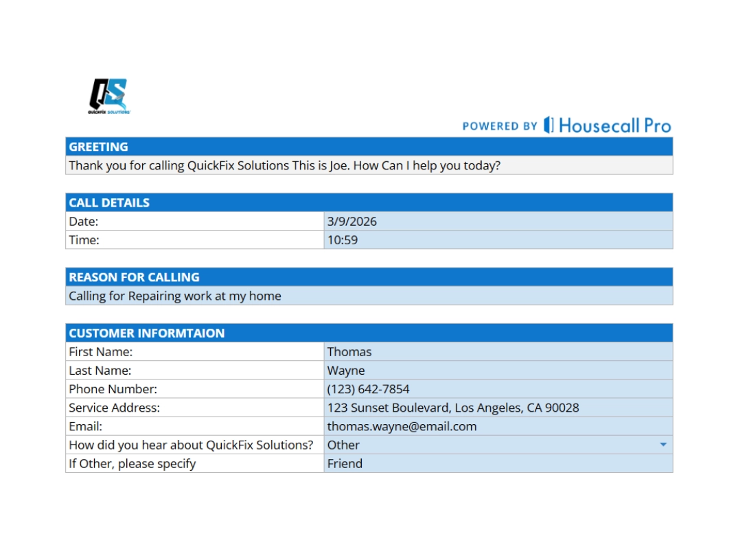 small business dispatcher script template cta