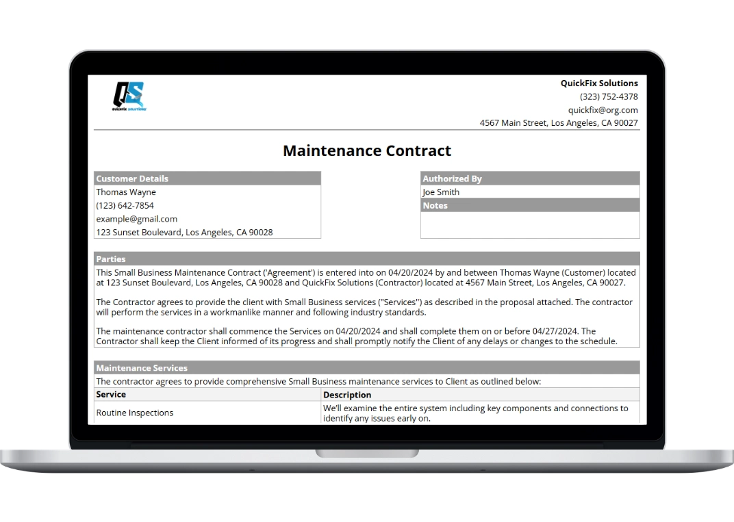 small business maintenance contract template hero image