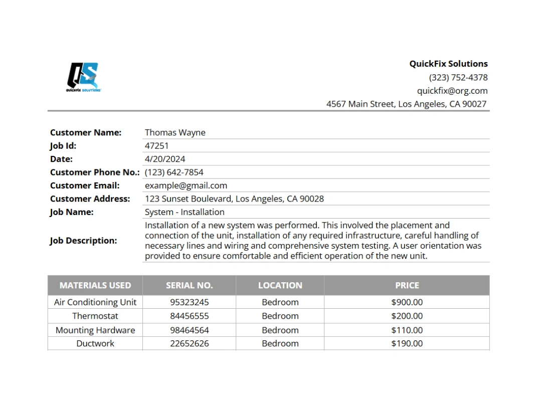 cta of field service report template