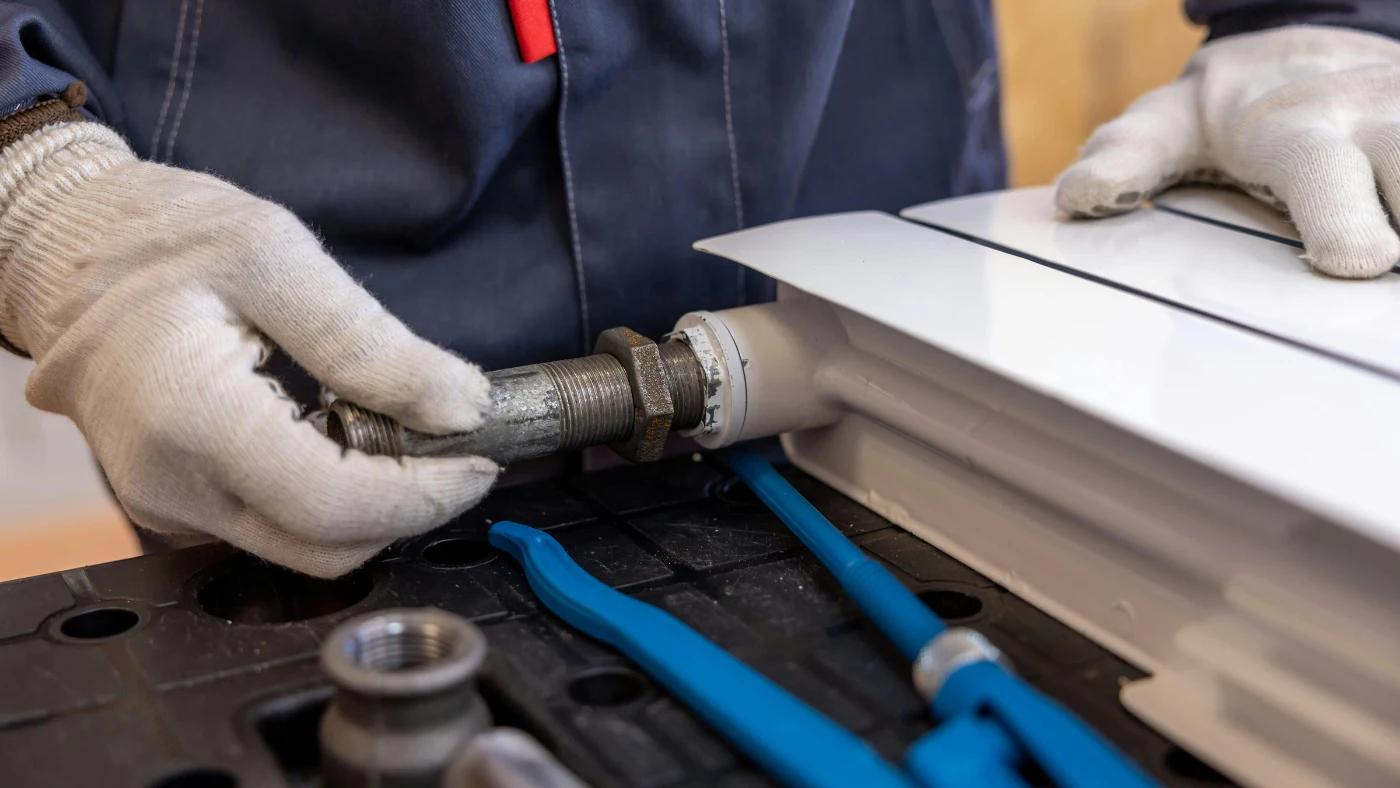 Professional Plumber fixing a Radiator Pipe