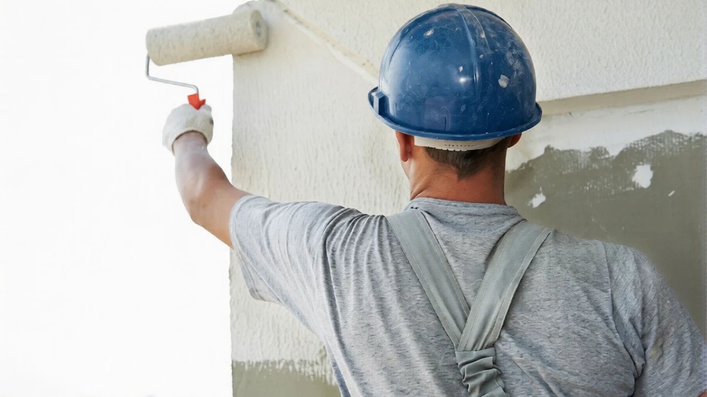 pro printer painting the outer wall of the house with roller