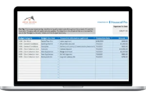 general contractor budget template showing the expense log