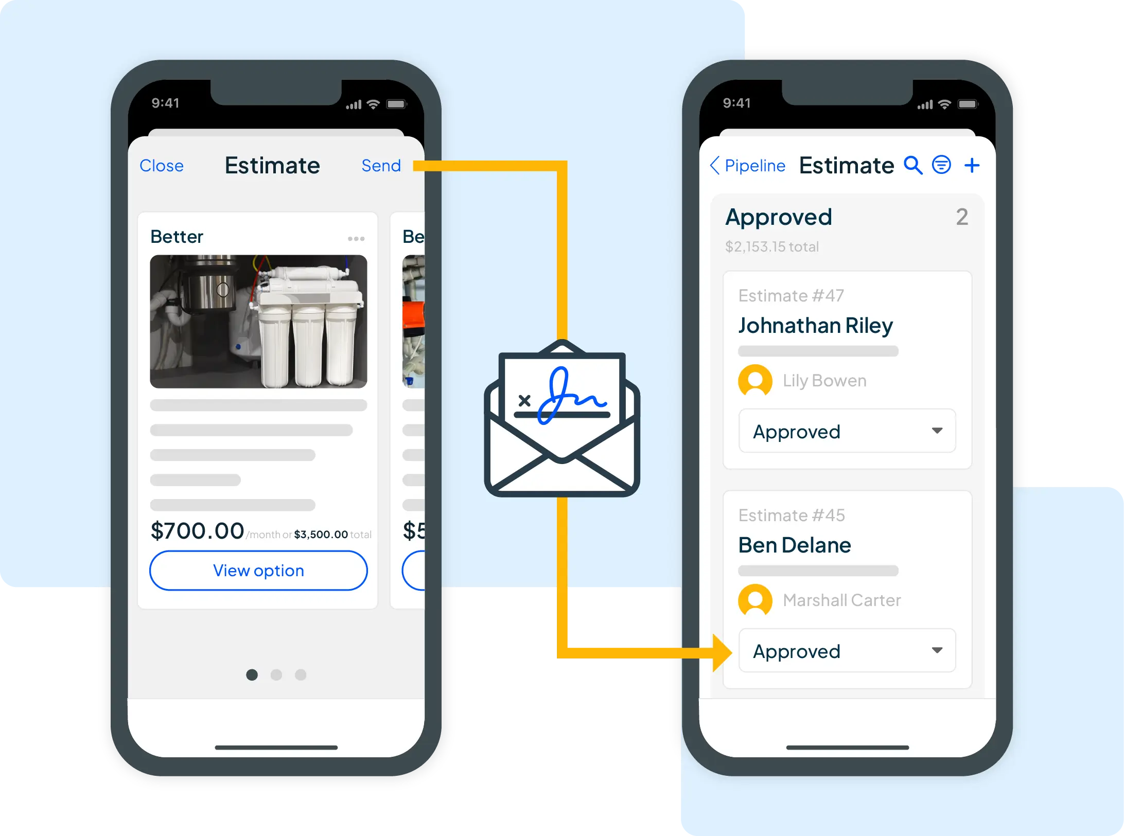 Water treatment estimate software with email automation.