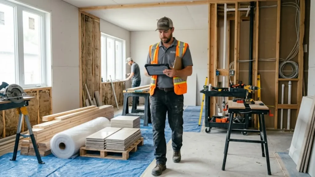- Housecall Pro Contractor reviewing remodeling jobsite costs and project scope