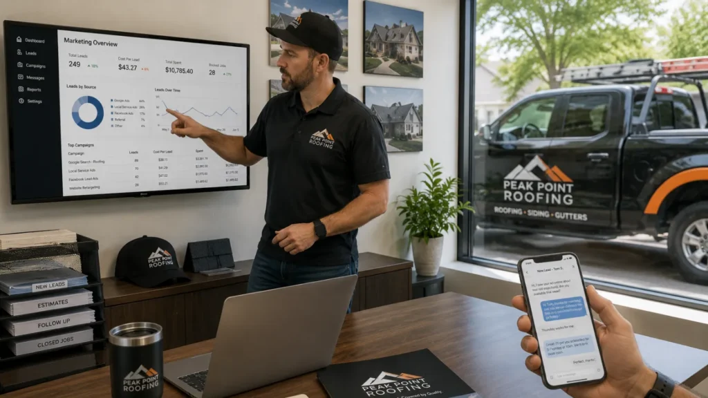 Roofing contractor managing email and SMS marketing campaigns